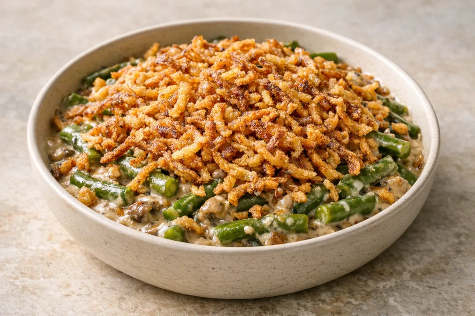 Easy Southern Green Bean Casserole with Crispy Onions