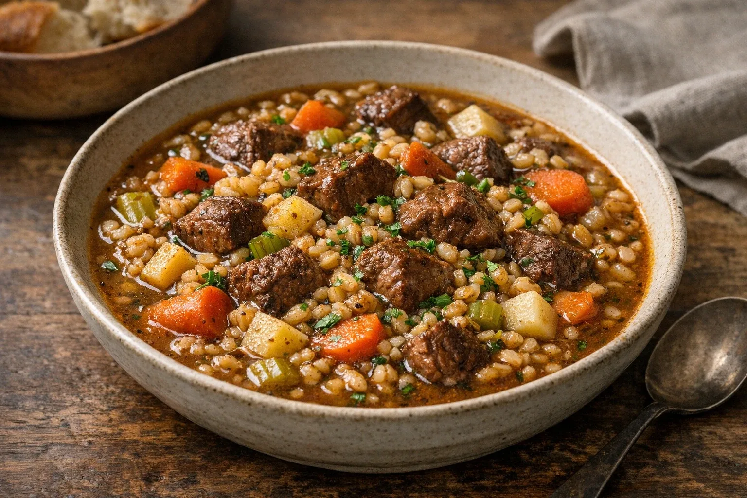Hearty One-Pot Beef and Barley Stew with Root Vegetables