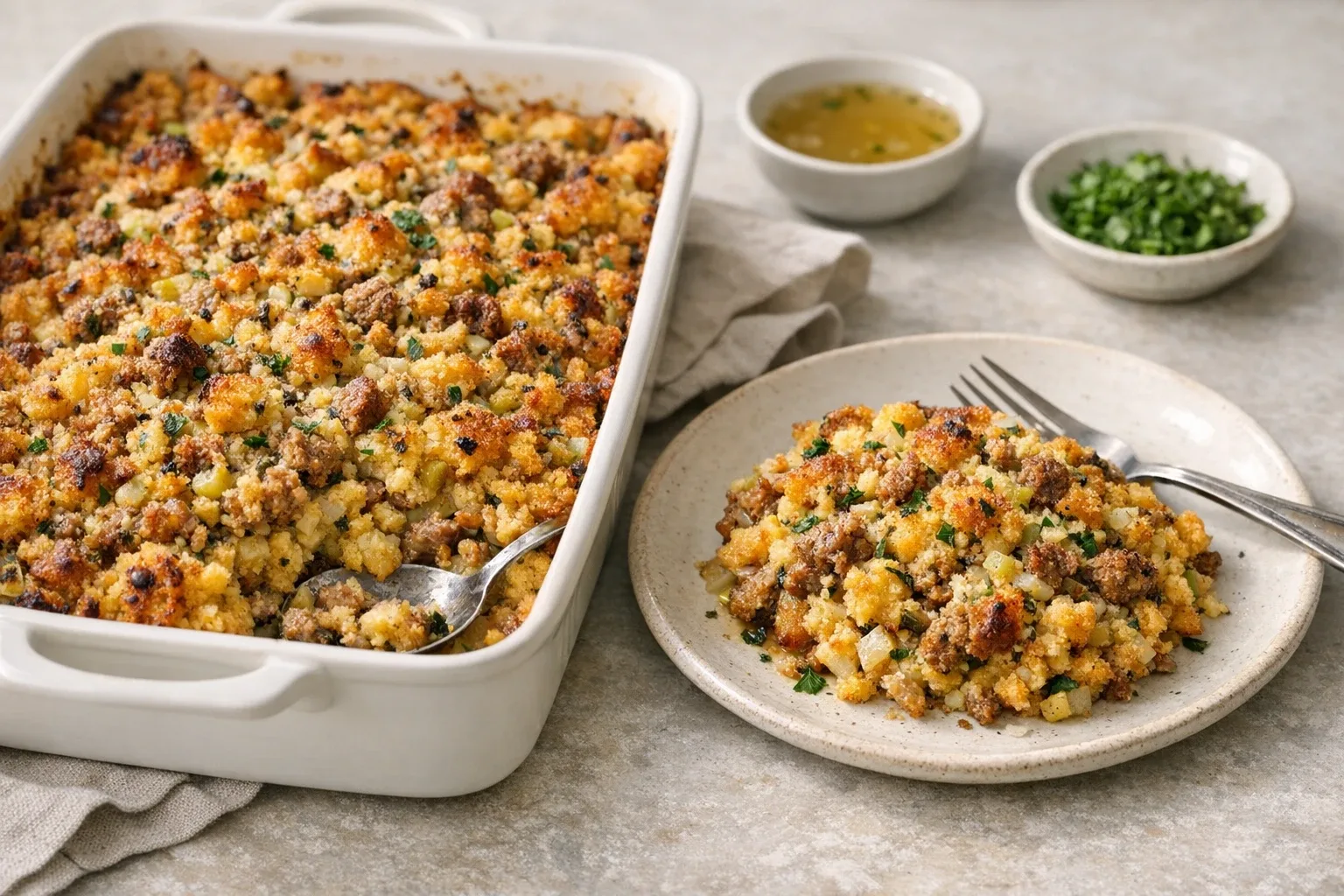 Creamy Southern Cornbread and Sausage Dressing