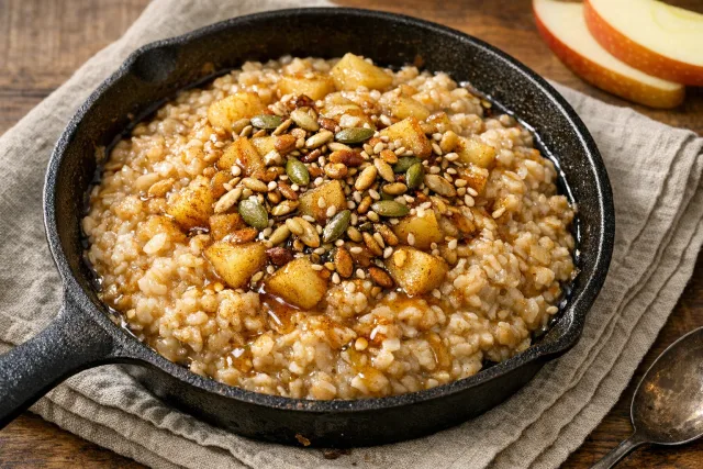 Stovetop Apple Cinnamon Oatmeal with Toasted Seeds