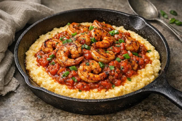 Quick & Easy Cajun Shrimp and Grits with Spicy Tomato Sauce