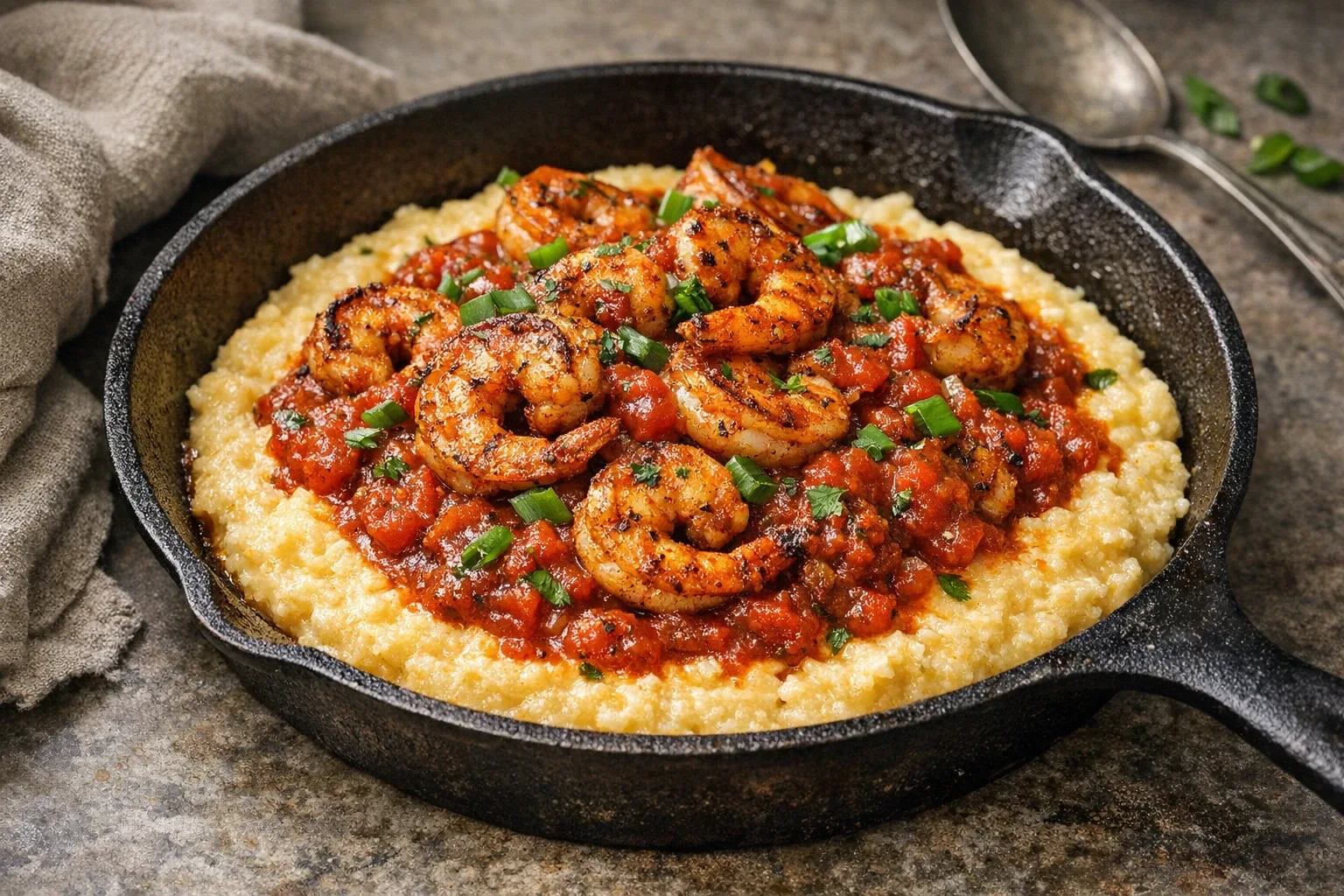 Quick & Easy Cajun Shrimp and Grits with Spicy Tomato Sauce