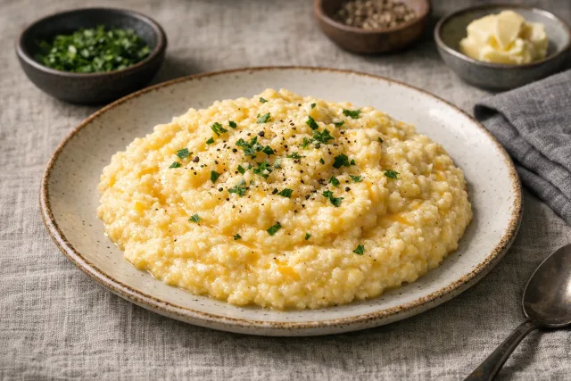Creamy Southern-Style Grits with Cheddar and Garlic