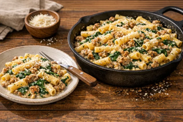 One-Pot Creamy Italian Sausage and Spinach Ziti