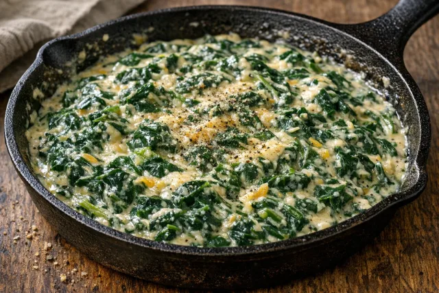 Southern-Style Creamed Spinach with Garlic and Cheddar Cheese