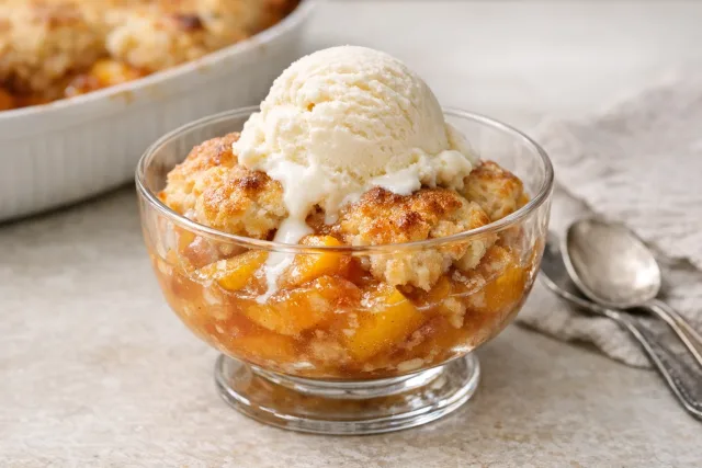 Classic Southern Peach Cobbler with Vanilla Ice Cream
