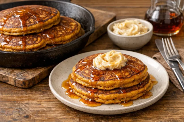 Spiced Pumpkin Pancakes with Maple Butter