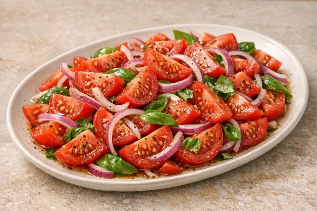 Classic Tomato Salad with Fresh Basil and Onion
