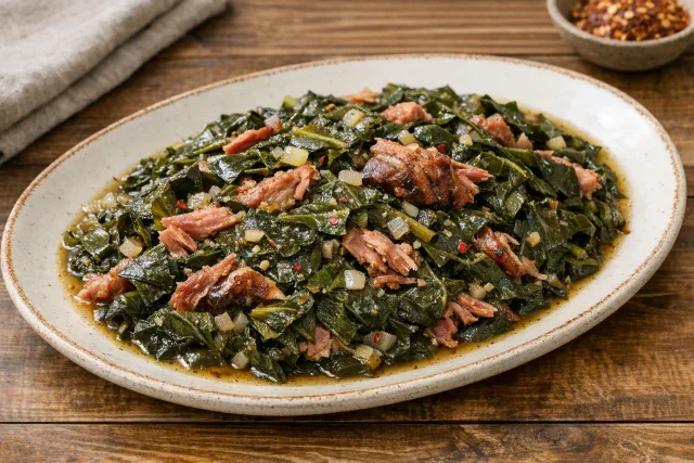 Classic Southern Braised Collard Greens with Smoked Ham