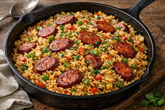 Classic Southern Cajun Andouille Sausage and Rice Skillet