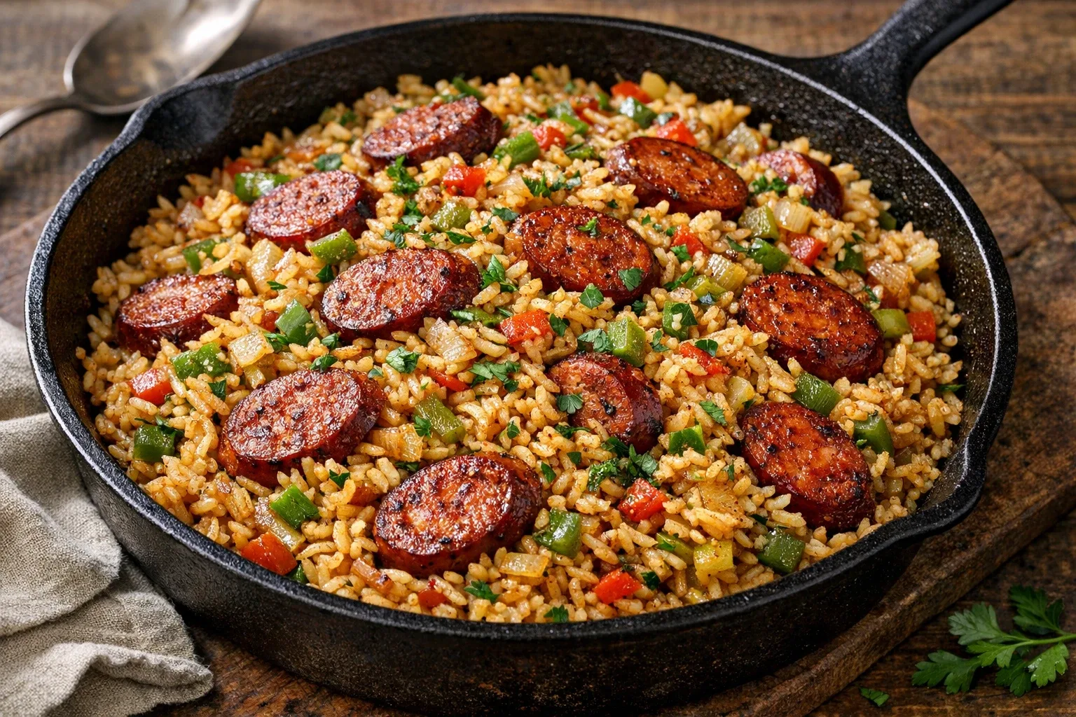 Classic Southern Cajun Andouille Sausage and Rice Skillet