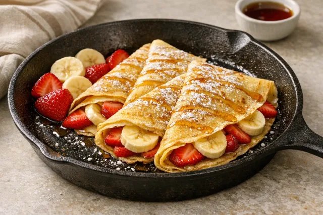 Easy Strawberry and Banana Crepes Skillet