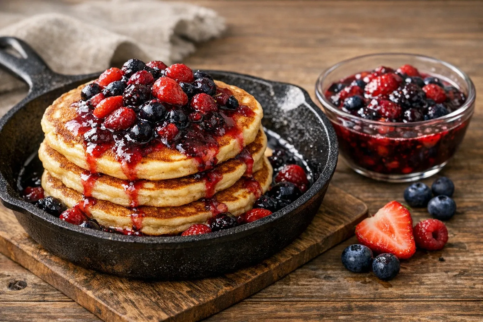 Classic Buttermilk Pancakes with Fresh Berry Compote