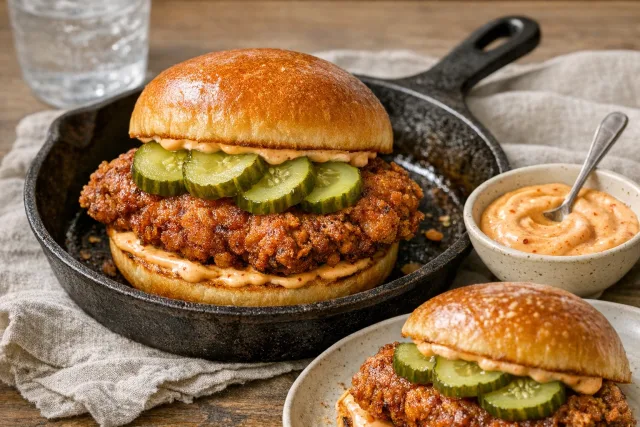 Classic Southern-Style Hot Chicken Sandwich with Spicy Mayo and Pickles