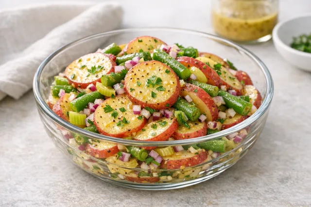 Southern Style Potato and Green Bean Salad with Mustard Dressing