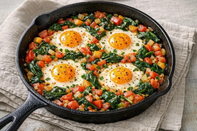 Spinach and Tomato Egg and Vegetable Breakfast Skillet