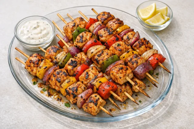 Grilled Cajun-Spiced Chicken Kebabs with Bell Peppers and Onions