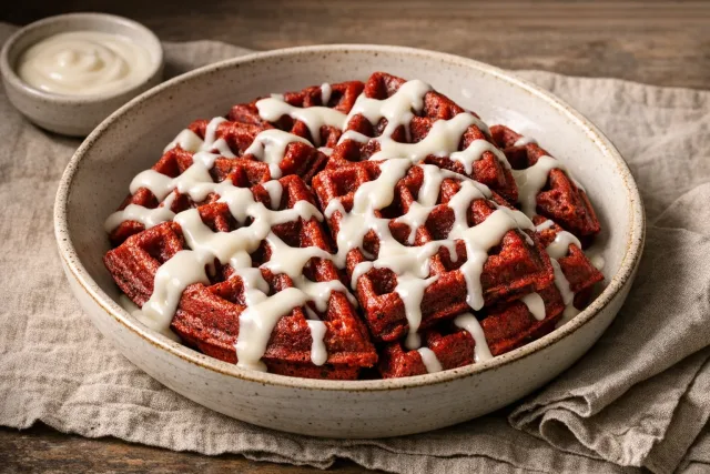 Southern-Style Red Velvet Buttermilk Waffles with Cream Cheese Glaze