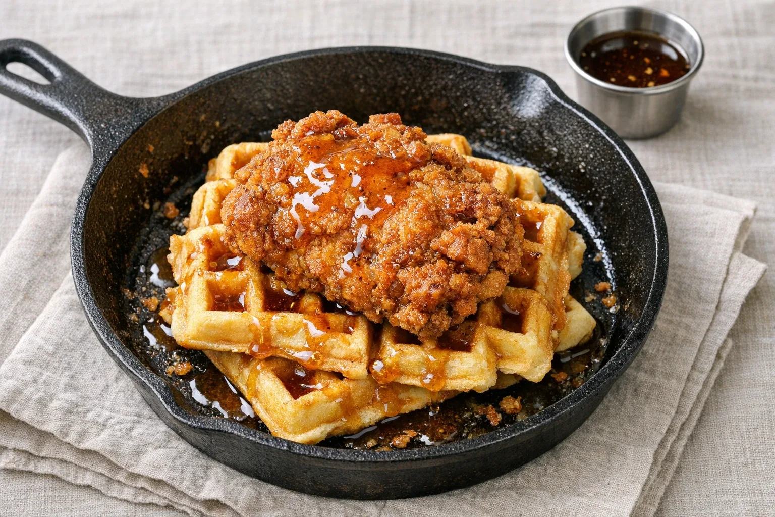 Classic Chicken and Waffles with Spiced Maple Syrup