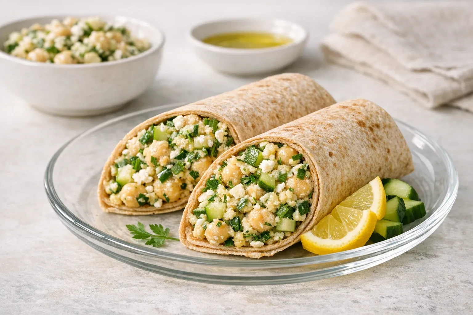 Lemon Herb Chickpea Salad Wraps