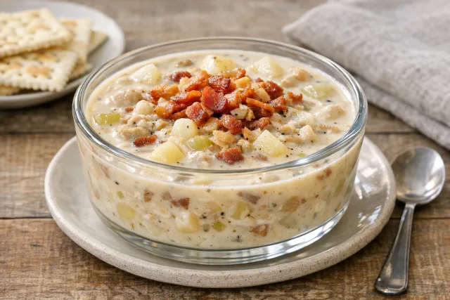 Classic New England Clam Chowder with Bacon and Potatoes