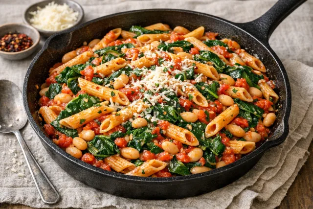 Tomato Basil Pasta with White Beans and Spinach