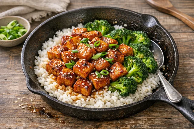 Easy Garlic Soy Tofu and Broccoli Rice Bowls