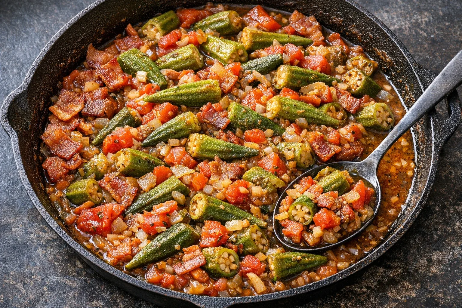 Braised Southern-Style Okra and Tomatoes with Bacon