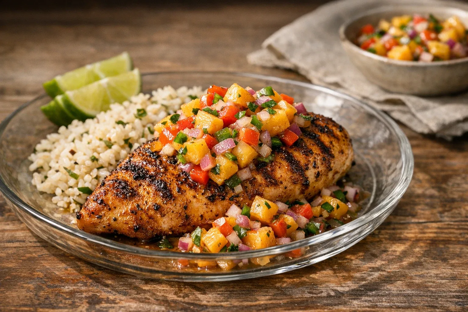 Grilled Cajun-Spiced Chicken Breasts with Peach Salsa