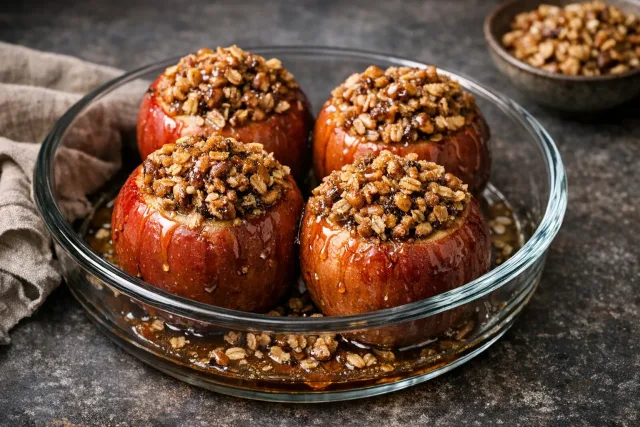 Vanilla Walnut Baked Apples with Oat Crumble