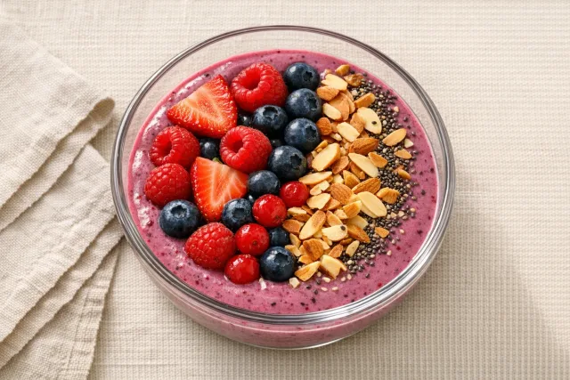Mixed Berry Smoothie Bowl with Toasted Almonds