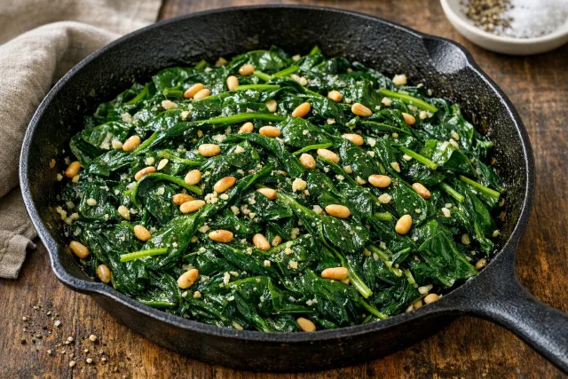 Southern-Style Sautéed Spinach with Garlic and Pine Nuts
