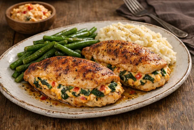 Air Fryer Southern-Style Stuffed Chicken Breast with Pimento Cheese and Spinach