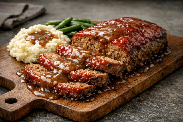 Classic American Meatloaf with Brown Gravy