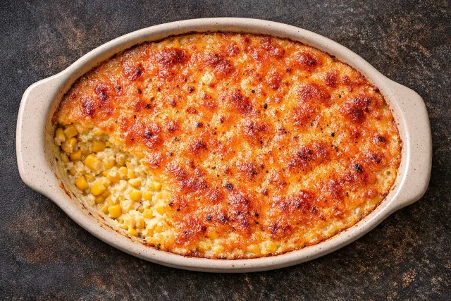 Baked Sweet Corn Pudding with Cheddar Crust