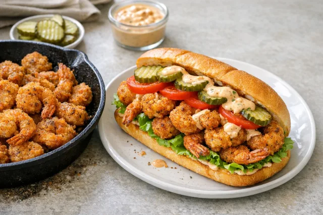 Spicy Cajun Shrimp Po’ Boy Sandwich