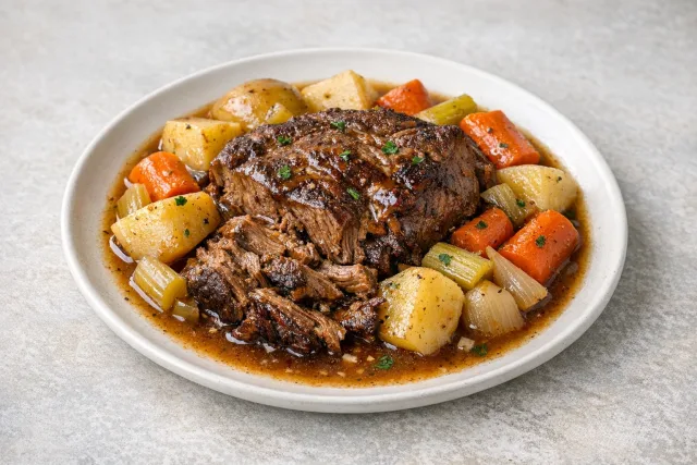 Classic American Braised Beef Chuck Pot Roast with Vegetables